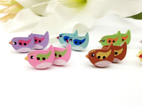 Preview: Spatz Knopf Ohrstecker Vögelchen Holz Button